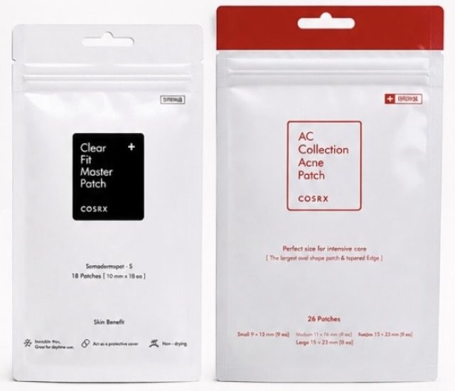 Les sachets de patchs Clear Fit Master Patch et AC Collection Acne Patch de COSRX