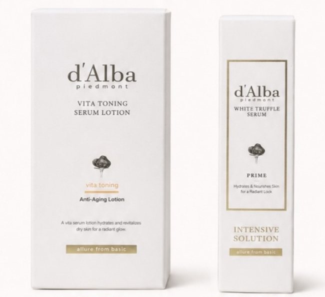 Le duo Vita Toning Serum Lotion et White Truffle Serum de d'Alba